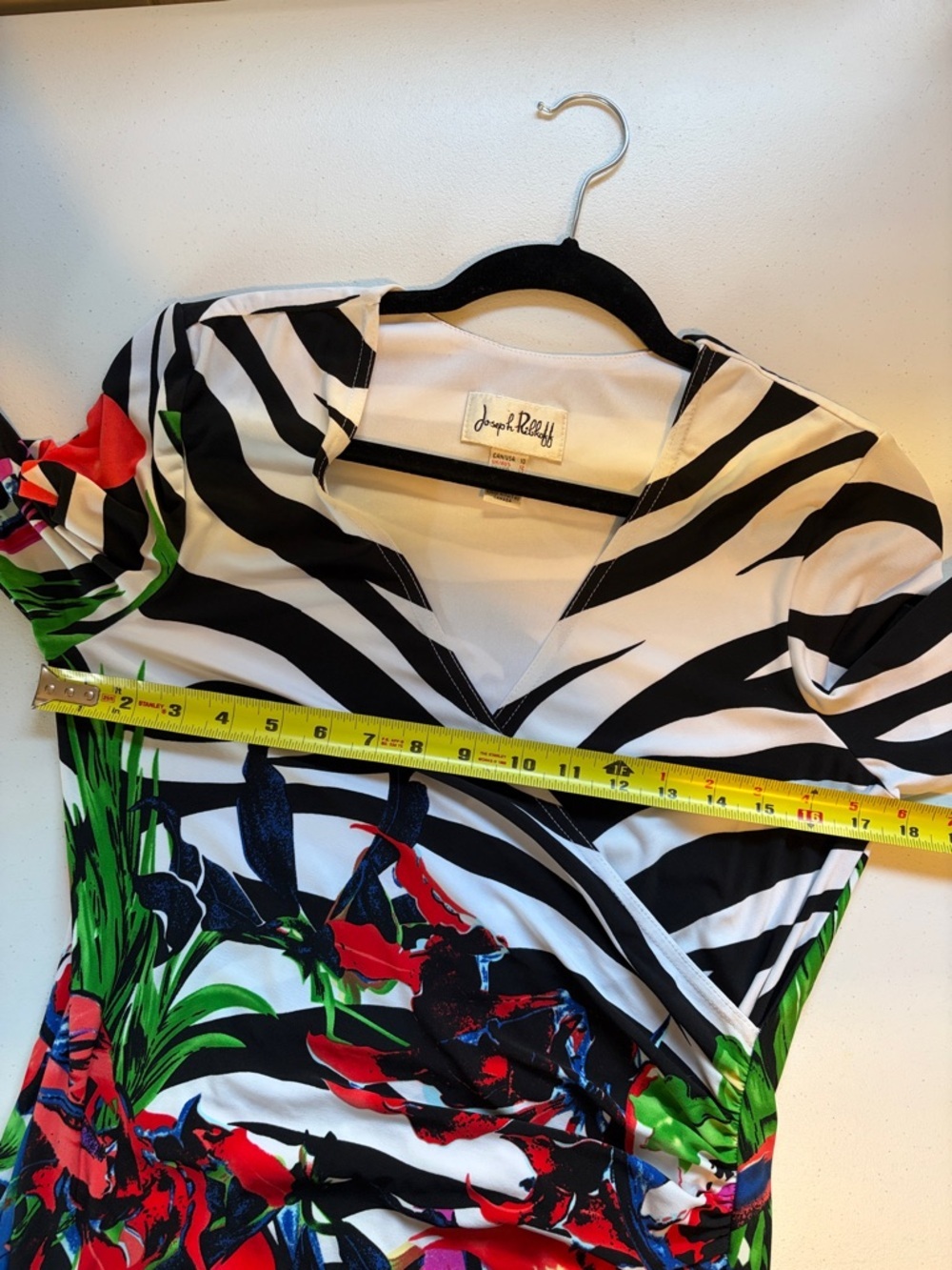 Joseph Ribkoff Dress Size 10 Zebra Floral Knee Length 3/4 Sleeve Wrap Stretch - Picture 9 of 11